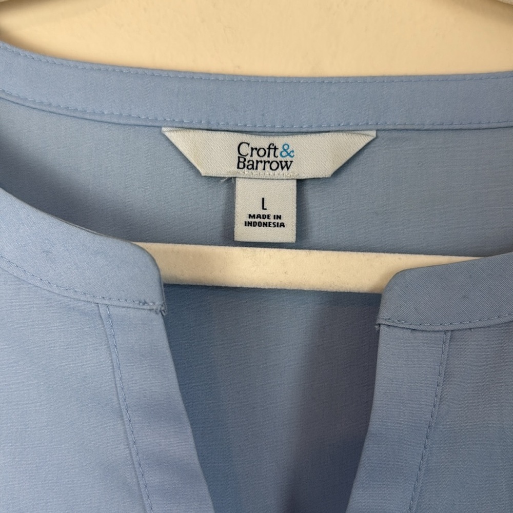 Croft & Barrow Sky Blue Splitneck Shirt Dress Size L Cotton Blend - Picture 6 of 10